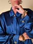 Camicia in raso di seta blu con nastro al collo “Yves Saint Laurent”