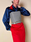 Camicia in raso di seta blu con nastro al collo “Yves Saint Laurent”