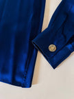 Camicia in raso di seta blu con nastro al collo “Yves Saint Laurent”