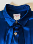 Camicia in raso di seta blu con nastro al collo “Yves Saint Laurent”