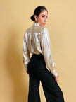 Camicia sartoriale in raso di seta color polvere