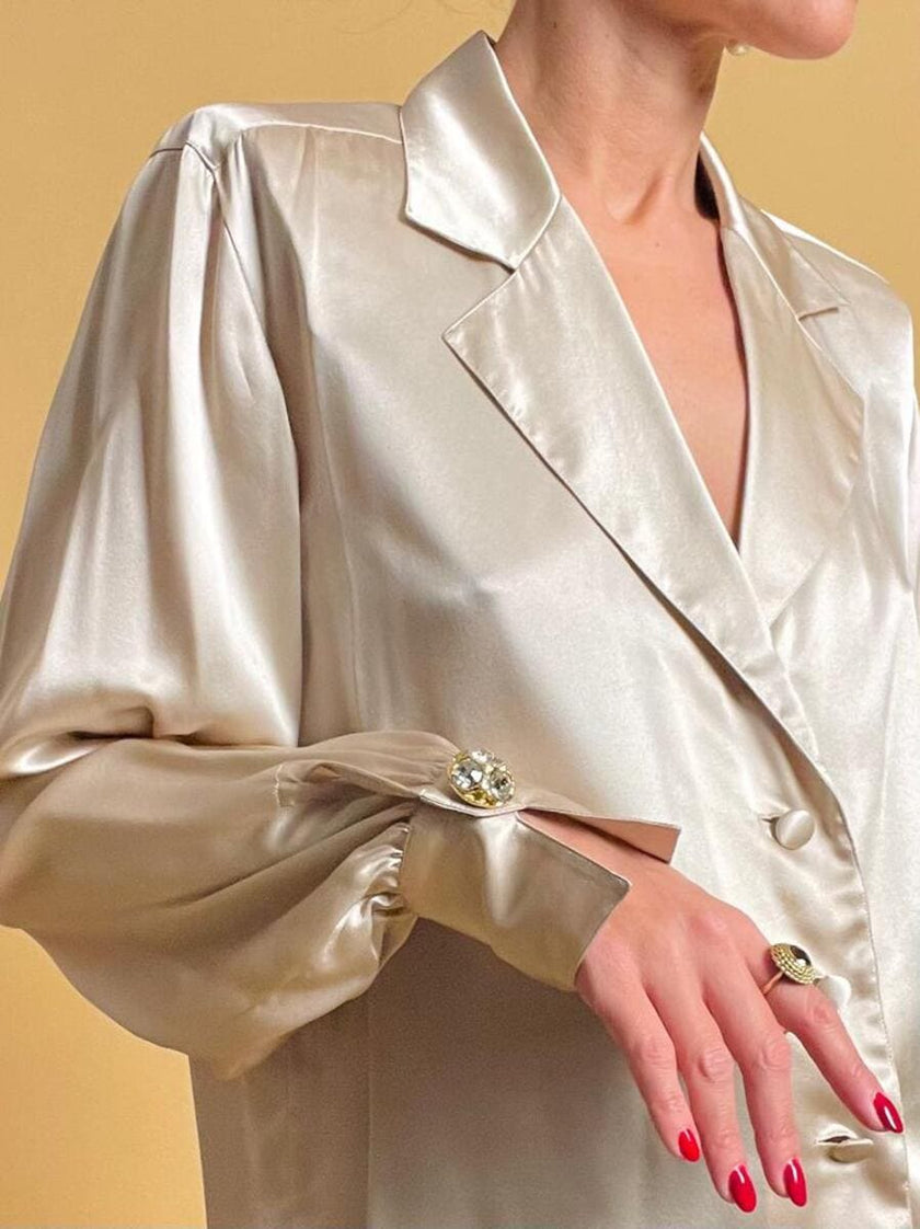 Camicia sartoriale in raso di seta color polvere