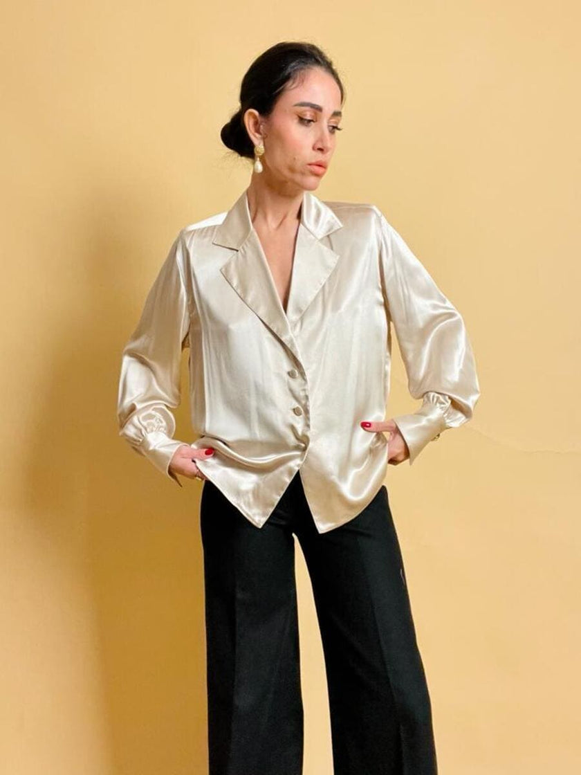 Camicia sartoriale in raso di seta color polvere