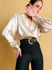 Camicia sartoriale in raso di seta color polvere