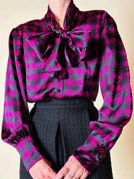 Camicia con fiocco in seta fantasia pied de coque “Luisa Spagnoli”