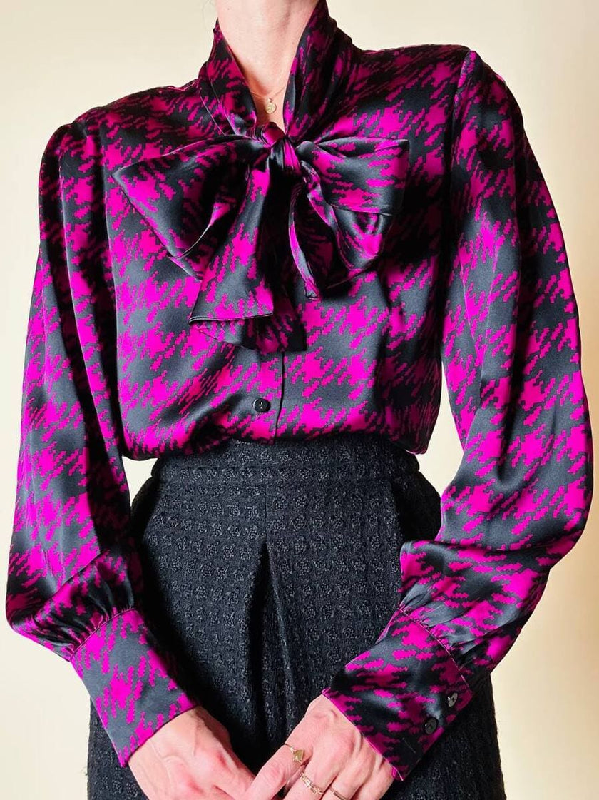 Camicia con fiocco in seta fantasia pied de coque “Luisa Spagnoli”