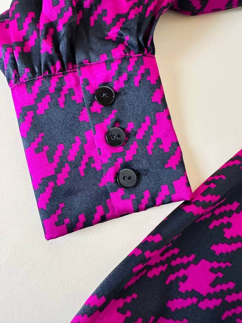 Camicia con fiocco in seta fantasia pied de coque “Luisa Spagnoli”