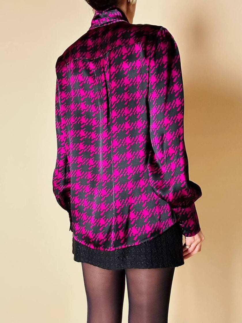 Camicia con fiocco in seta fantasia pied de coque “Luisa Spagnoli”