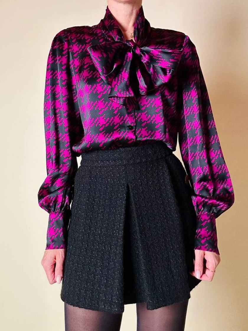 Camicia con fiocco in seta fantasia pied de coque “Luisa Spagnoli”
