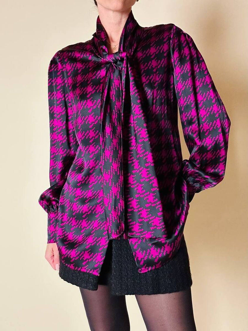 Camicia con fiocco in seta fantasia pied de coque “Luisa Spagnoli”