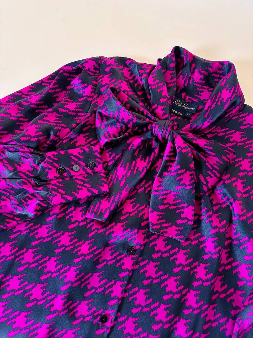 Camicia con fiocco in seta fantasia pied de coque “Luisa Spagnoli”