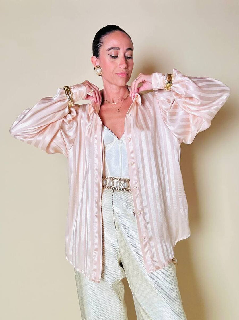 Camicia in raso Jacquard rosa pastello “Primavera Firenze”