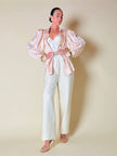 Camicia in raso Jacquard rosa pastello “Primavera Firenze”