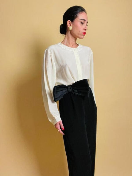 Camicia in seta avorio con micro perle