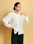 Camicia in seta avorio con micro perle