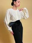 Camicia in seta avorio con micro perle