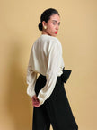 Camicia in seta avorio con micro perle