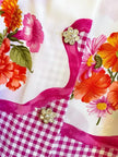 Camicia in seta fantasia floreale e vichy con bottoni gioiello
