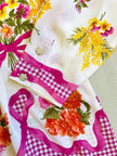 Camicia in seta fantasia floreale e vichy con bottoni gioiello