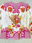 Camicia in seta fantasia floreale e vichy con bottoni gioiello