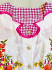 Camicia in seta fantasia floreale e vichy con bottoni gioiello