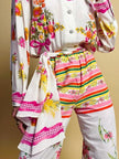 Camicia in seta fantasia floreale e vichy con bottoni gioiello