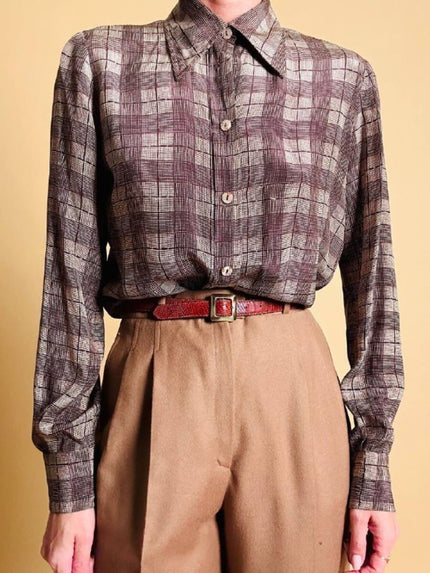 Camicia in pura seta fantasia check “Confezioni Rosa mode”
