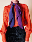 Camicia in seta Jacquard arancione con maxi colletto “Alex”