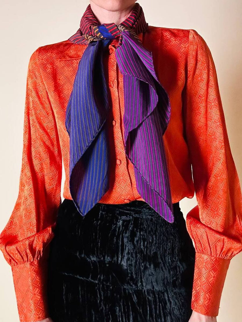 Camicia in seta Jacquard arancione con maxi colletto “Alex”
