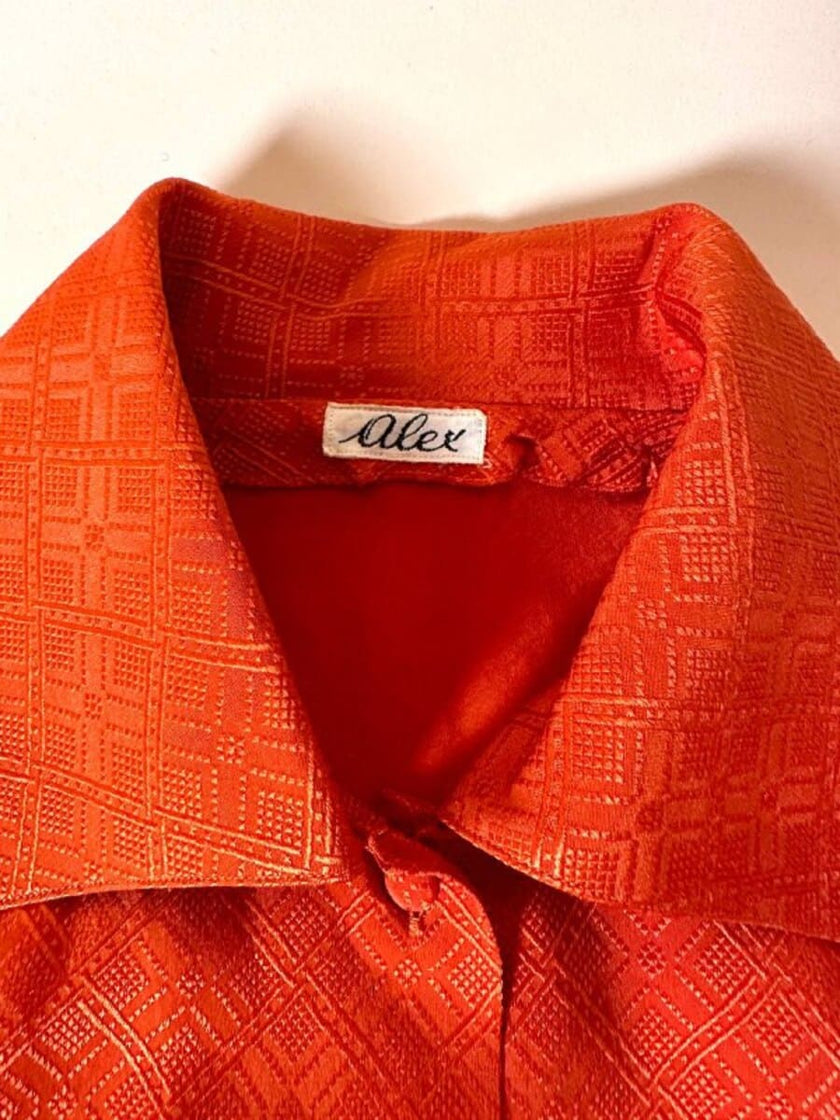 Camicia in seta Jacquard arancione con maxi colletto “Alex”