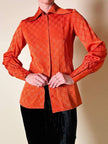 Camicia in seta Jacquard arancione con maxi colletto “Alex”