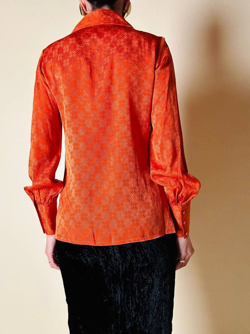 Camicia in seta Jacquard arancione con maxi colletto “Alex”