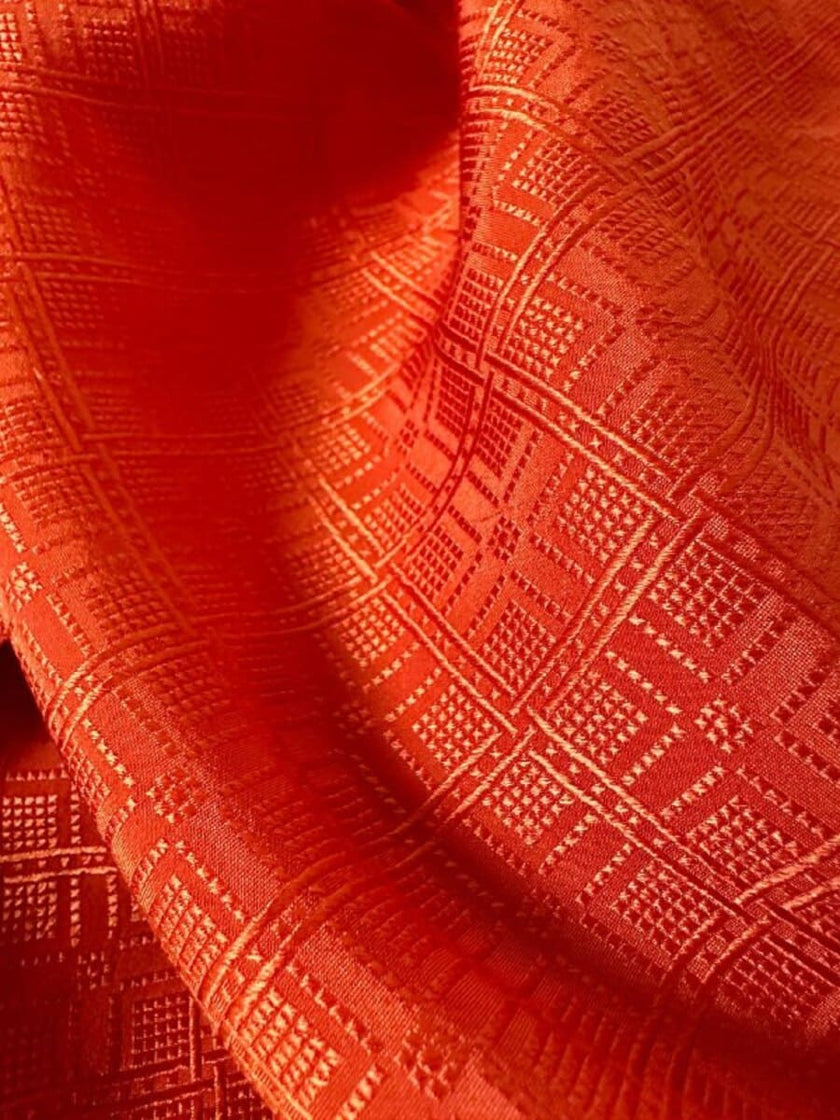 Camicia in seta Jacquard arancione con maxi colletto “Alex”