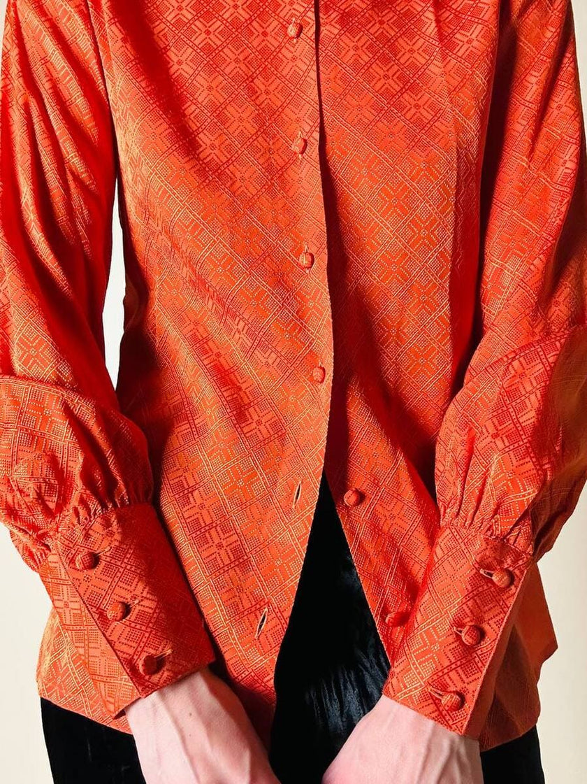 Camicia in seta Jacquard arancione con maxi colletto “Alex”