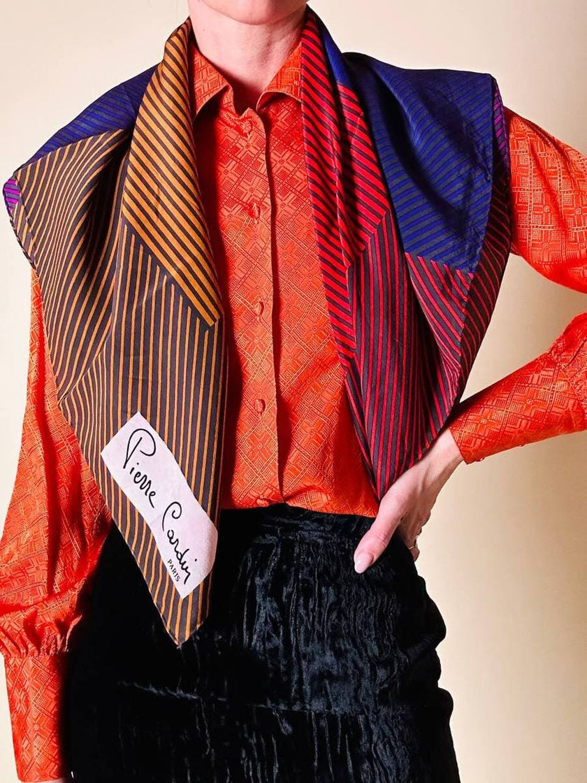 Camicia in seta Jacquard arancione con maxi colletto “Alex”