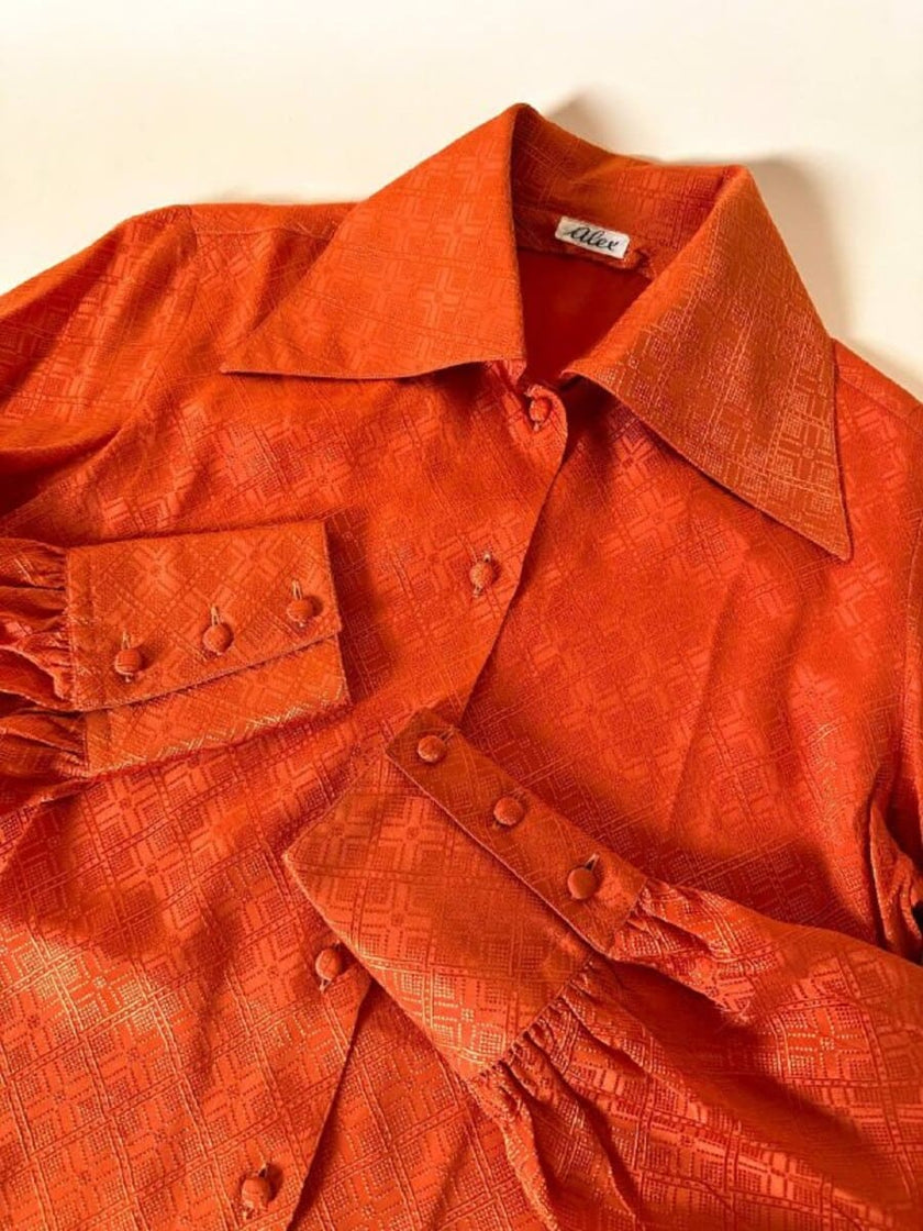 Camicia in seta Jacquard arancione con maxi colletto “Alex”