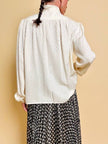 Camicia in seta Jaquard avorio con grande fiocco al collo