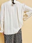 Camicia in seta Jaquard avorio con grande fiocco al collo
