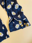 Camicia in raso di seta Jaquard blu notte fantasia margherite