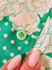 Camicia oversize in seta Jacquard fantasia floreale verde e bianca “Ballon”