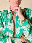 Camicia oversize in seta Jacquard fantasia floreale verde e bianca “Ballon”