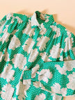 Camicia oversize in seta Jacquard fantasia floreale verde e bianca “Ballon”