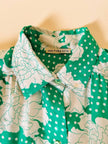 Camicia oversize in seta Jacquard fantasia floreale verde e bianca “Ballon”