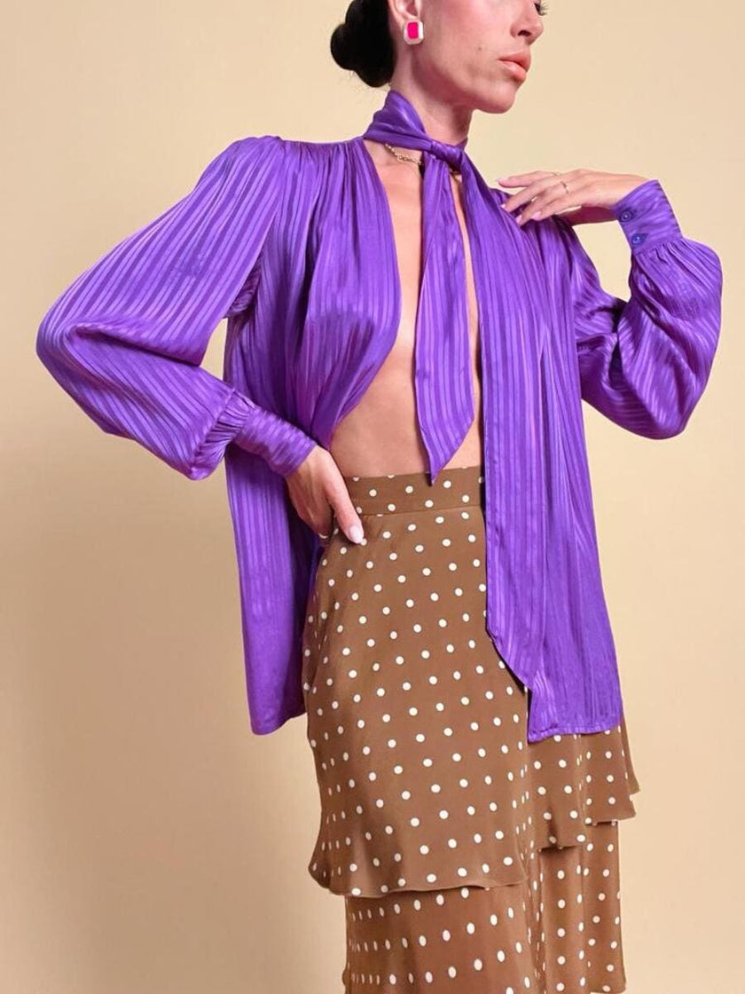 Camicia in seta Jaquard viola 