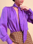 Camicia in seta Jaquard viola 
