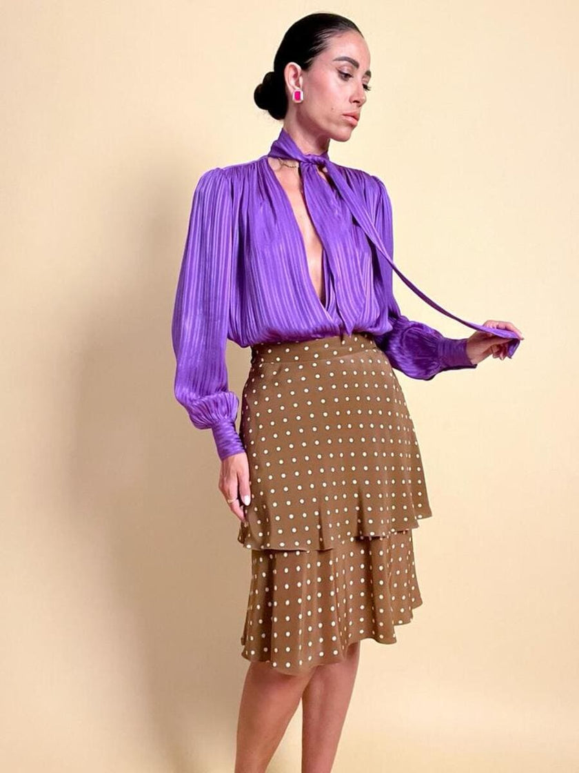 Camicia in seta Jaquard viola 