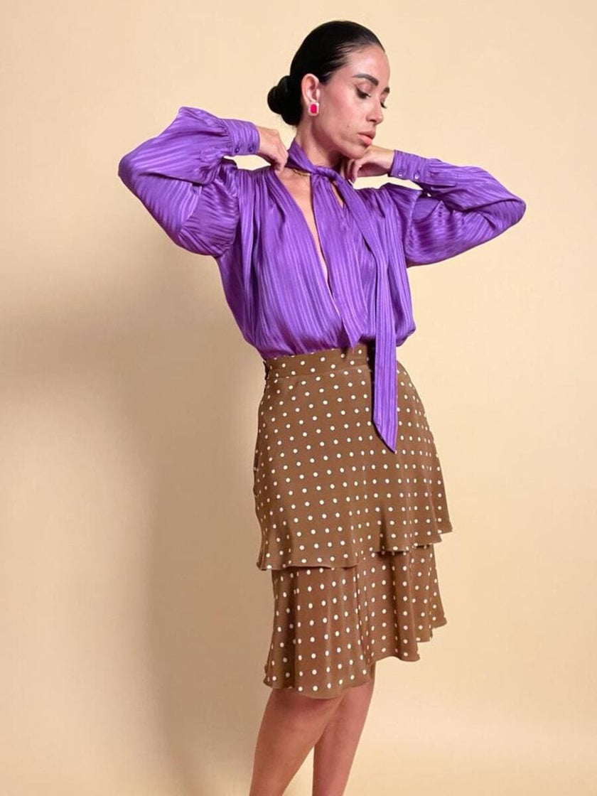 Camicia in seta Jaquard viola 