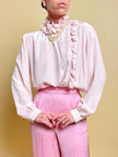 Camicia in seta rosa pastello con ruches 