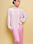 Camicia in seta rosa pastello con ruches 