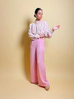 Camicia in seta rosa pastello con ruches 